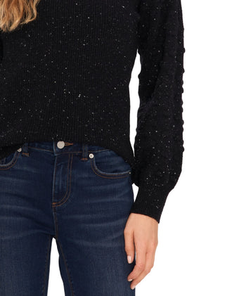 CeCe Women's Bobble Sleeve Cotton Blend Sweater Black Size Medium