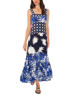 1.STATE Women's Mixed Print Maxi Dress Cover-Up Swimsuit Blue Size Medium