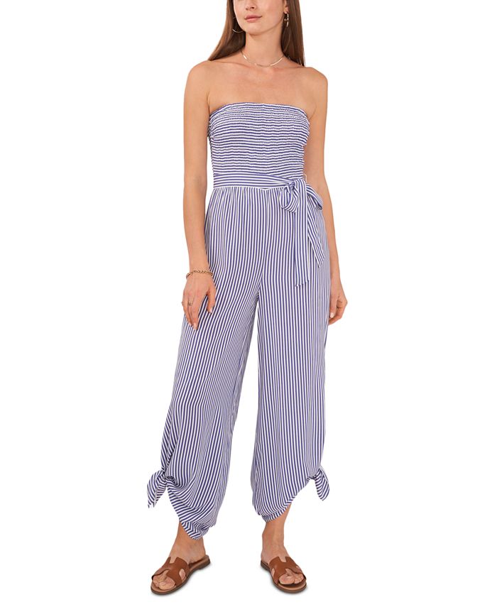 1.STATE Women's Striped Strapless Jumpsuit Blue