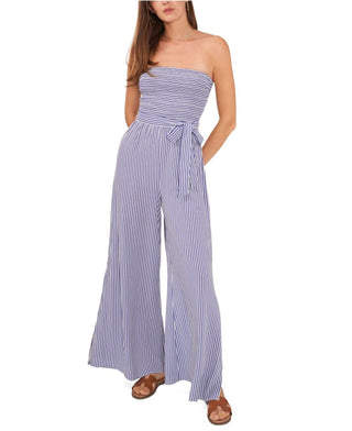 1.STATE Women's Striped Strapless Jumpsuit Blue