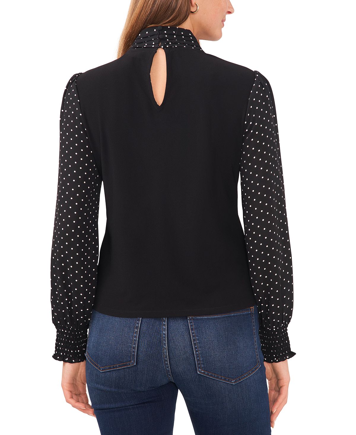 CeCe Women's Mixed Media Bow Top Black Size Small