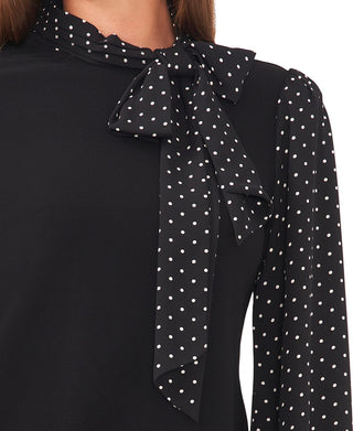 CeCe Women's Mixed Media Bow Top Black Size Small