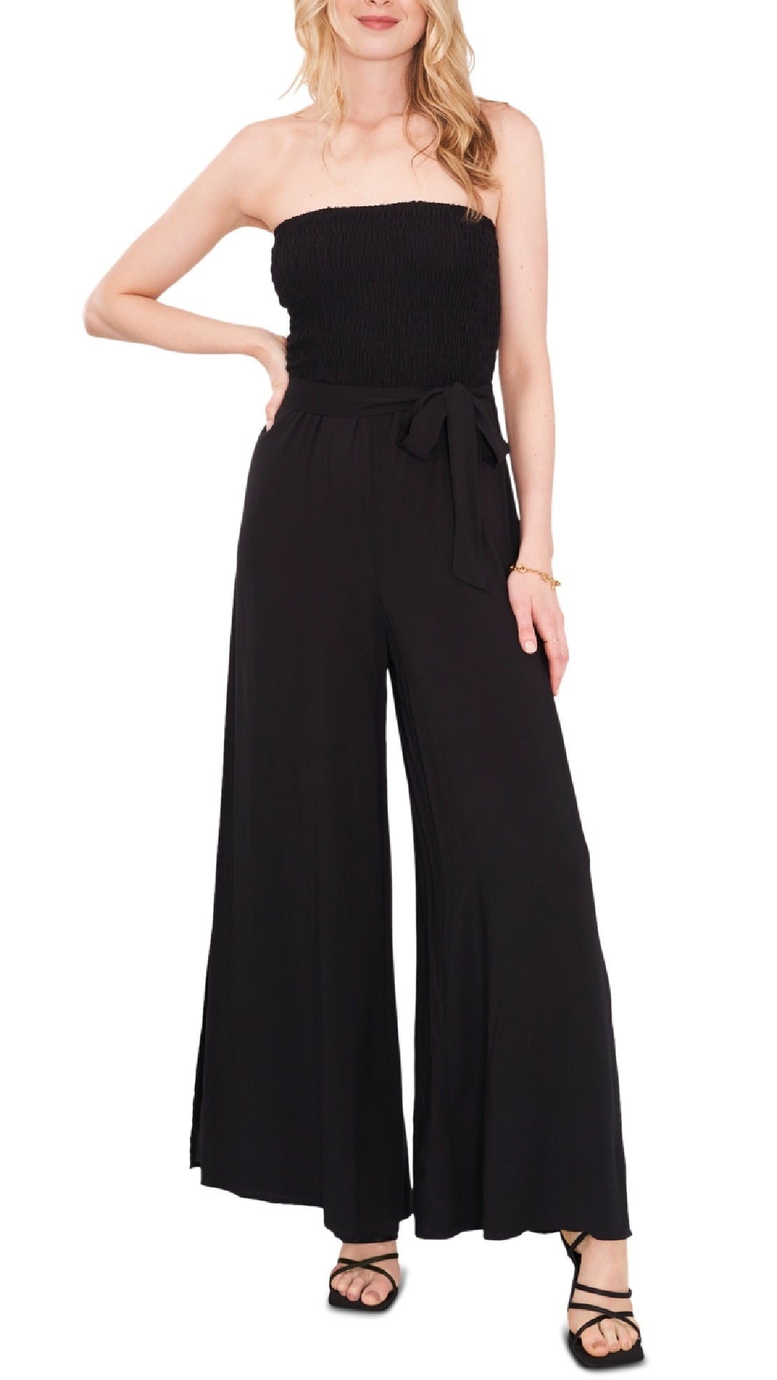 1.STATE Women's Strapless Wide Leg Jumpsuit Swimsuit Black