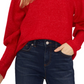 Cece Women's Red Long Sleeve Puff-Sleeve Crew Neck Sweater Size M