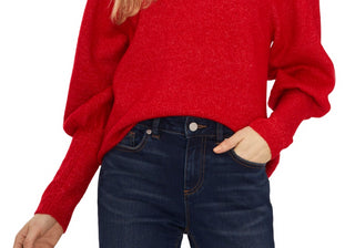 Cece Women's Red Long Sleeve Puff-Sleeve Crew Neck Sweater Size M