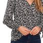 CeCe Women's Floral Tie Cuff Long Sleeve Top Gray Size X-Large
