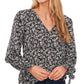 CeCe Women's Floral Tie Cuff Long Sleeve Top Gray Size X-Large