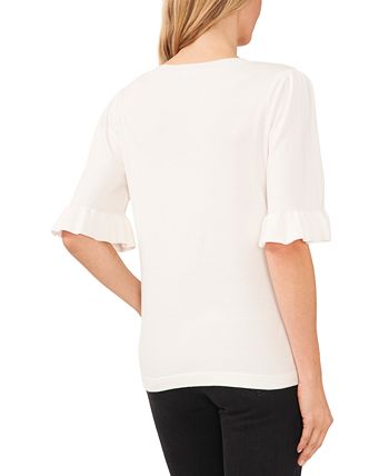 CeCe Women's Embellished Puff Sleeve Sweater Brown Size Small