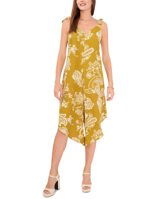 Vince Camuto Women's Printed Tie Sleeveless Jumpsuit Green Size S