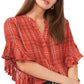 Vince Camuto Women's Plaid Ruffle Sleeve Flannel Red Size Medium