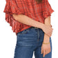 Vince Camuto Women's Plaid Ruffle Sleeve Flannel Shirt Red Size Small