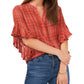 Vince Camuto Women's Plaid Ruffle Sleeve Flannel Shirt Red Size X-Large