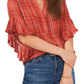 Vince Camuto Women's Plaid Ruffle Sleeve Flannel Shirt Red Size X-Small