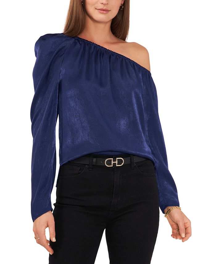 Vince Camuto Women's One Shoulder Long Sleeve Top Blue Size X-Small