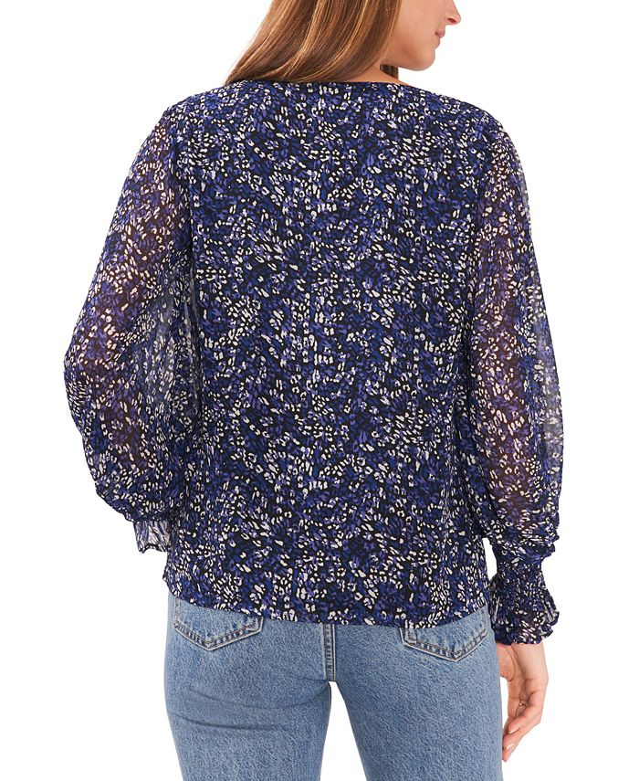 Vince Camuto Women's Animal Print Balloon Sleeve Blouse Blue