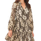 Vince Camuto Women's Floral Print Split Neck Ruffed Dress Gray Size Medium