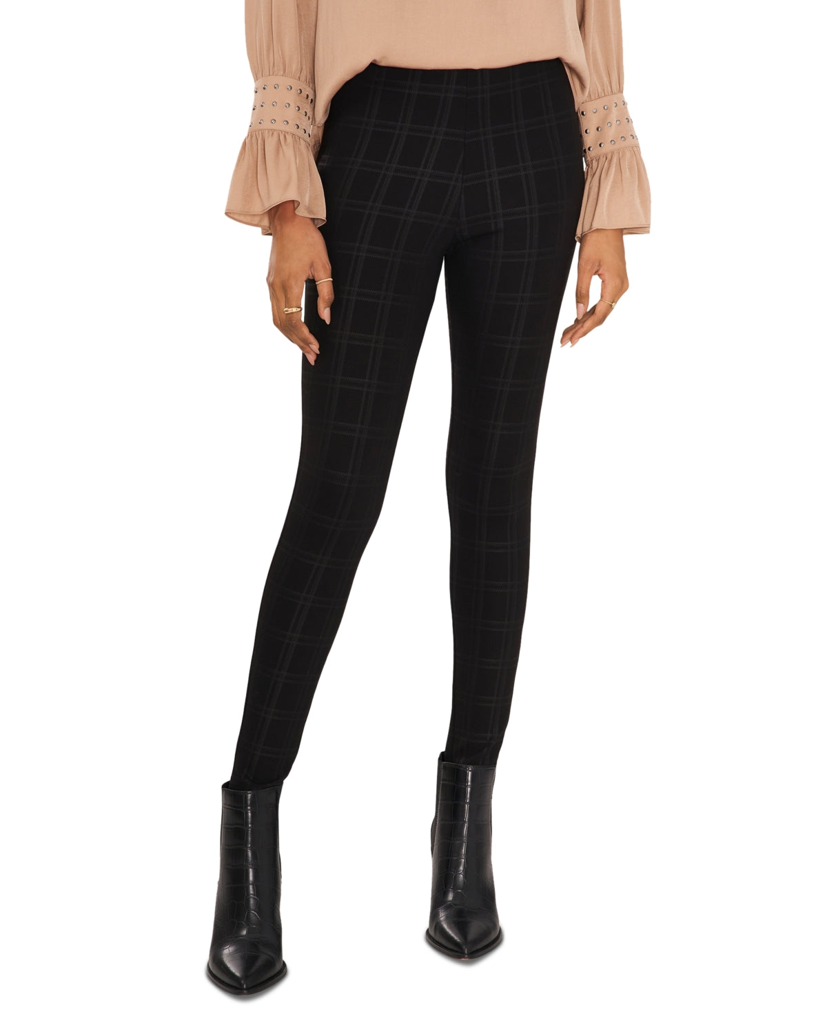 Vince Camuto Women's Tonal Plaid Pants Black Size X-Large