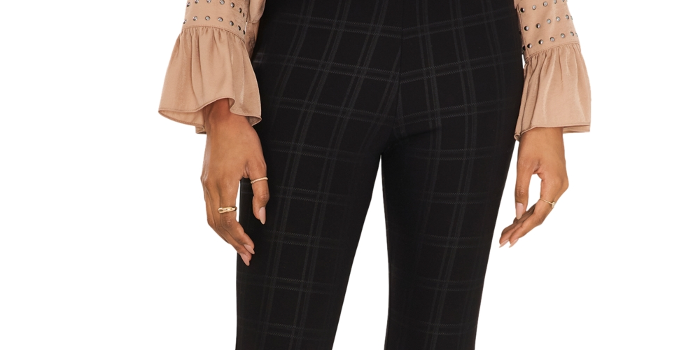 Vince Camuto Women's Tonal Plaid Pants Black Size X-Large