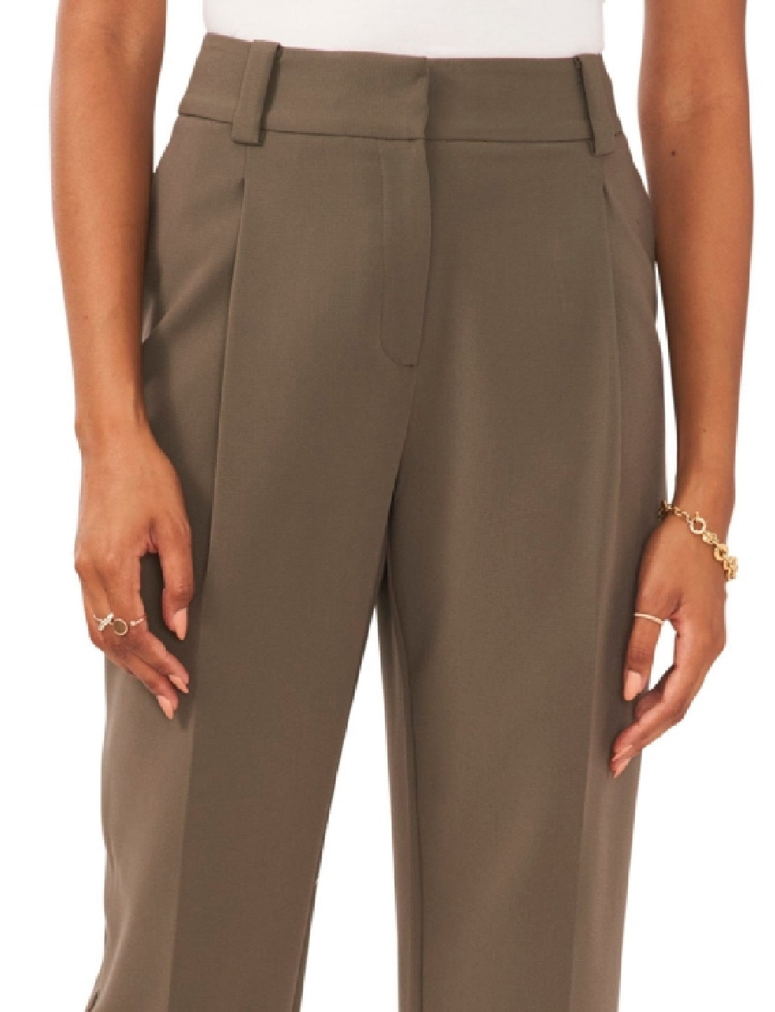 Vince Camuto Women's Pleated Straight Leg Trousers Green Size 12