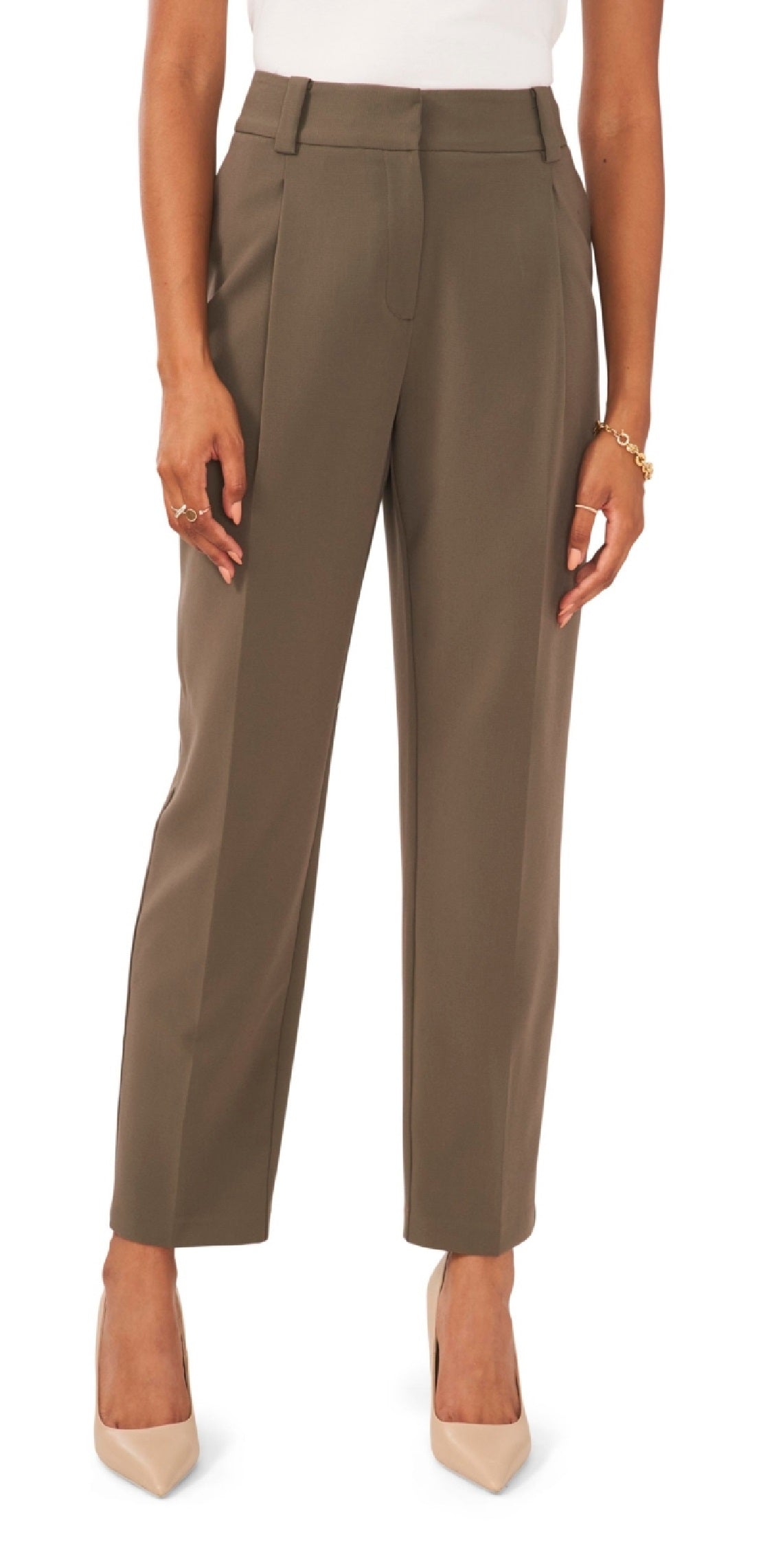 Vince Camuto Women's Pleated Straight Leg Trousers Green Size 14