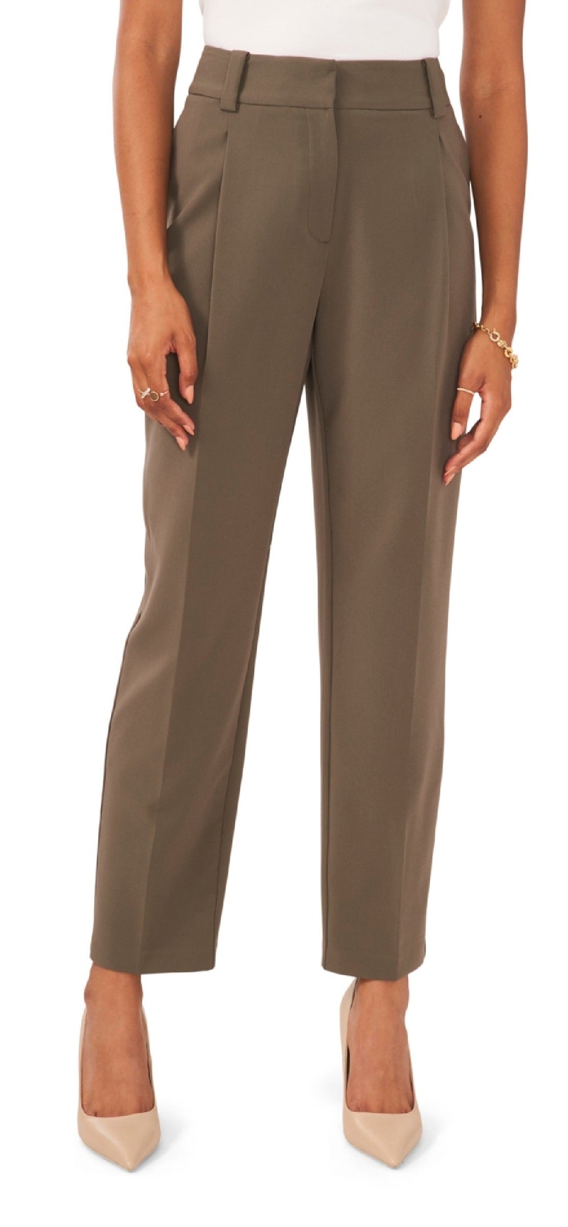 Vince Camuto Women's Pleated Straight Leg Trousers Green Size 8