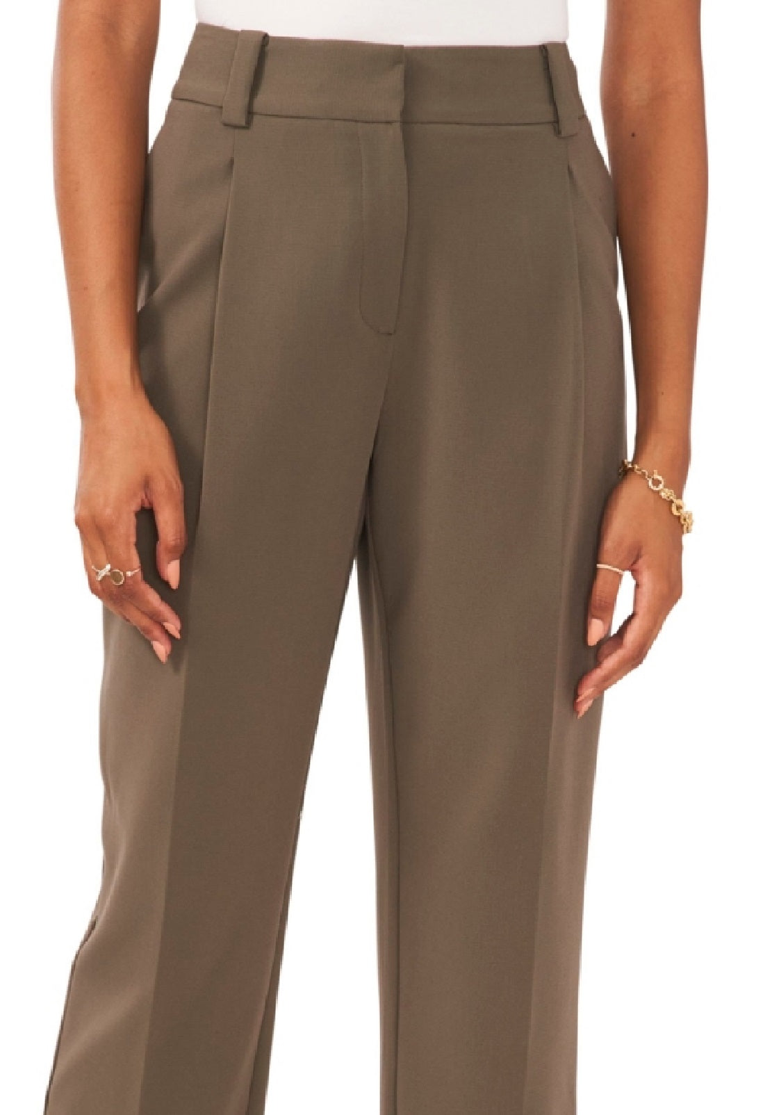 Vince Camuto Women's Pleated Straight Leg Trousers Green Size 8