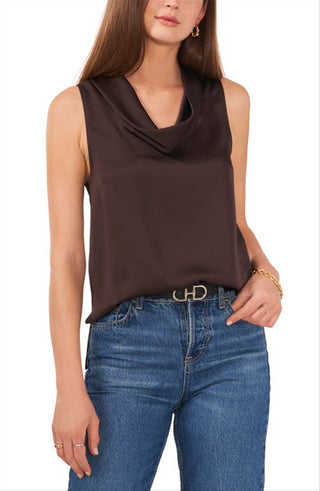 Vince Camuto Hammered Satin Sleeveless Cowl Neck Top In French Roast At Nordstrom Size Large