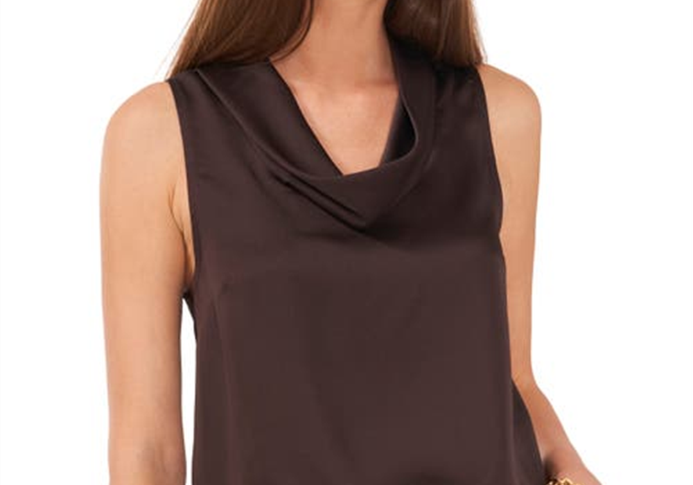 Vince Camuto Hammered Satin Sleeveless Cowl Neck Top In French Roast At Nordstrom Size Large