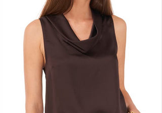 Vince Camuto Hammered Satin Sleeveless Cowl Neck Top In French Roast At Nordstrom Size Large