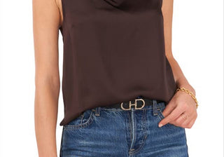 Vince Camuto Hammered Satin Sleeveless Cowl Neck Top In French Roast At Nordstrom Size Large