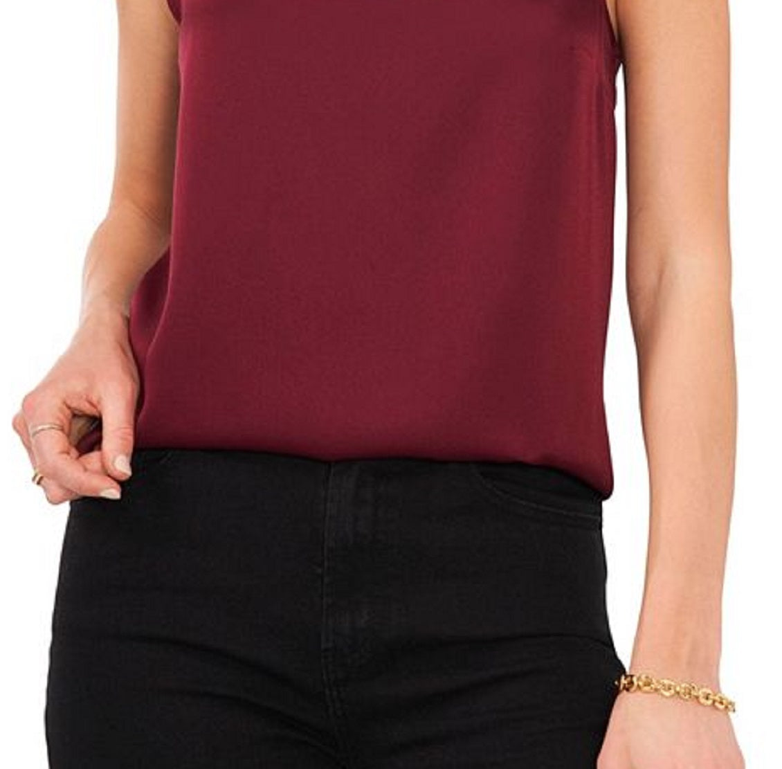 Vince Camuto Women's Hammered Satin Sleeveless Cowl Neck Top Red Size Medium