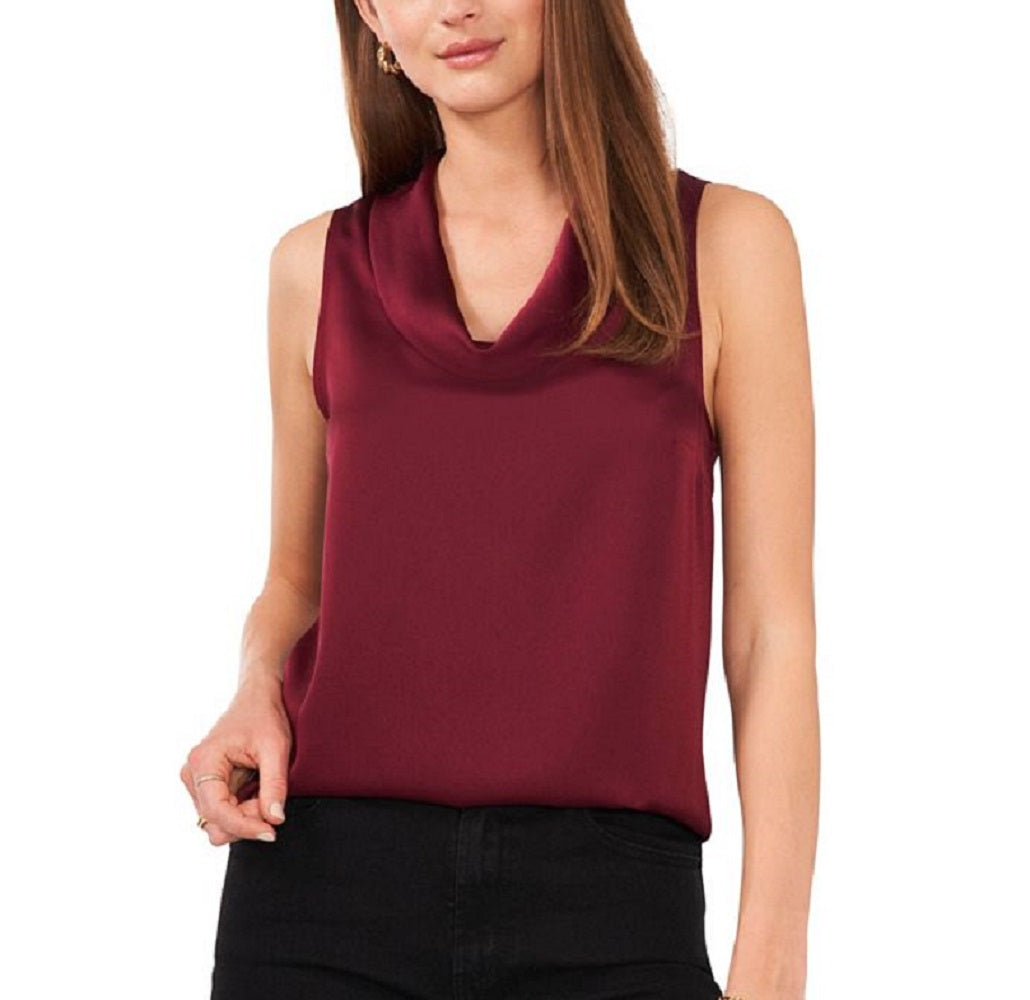 Vince Camuto Women's Hammered Satin Sleeveless Cowl Neck Top Red Size X-Large