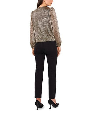 1.STATE Women's Floral Balloon Sleeve Blouse Gray Size Small