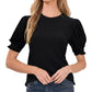 CeCe Women's Puff Sleeve Crewneck Top Black Size Small
