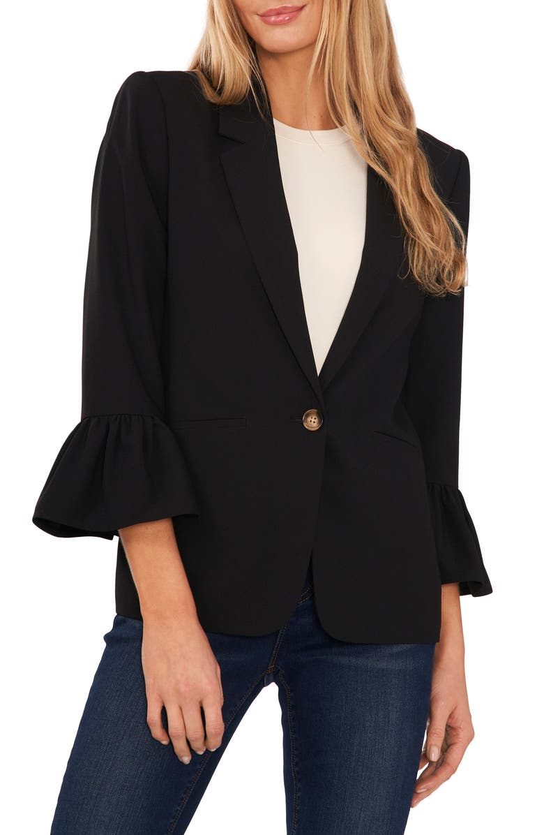 CeCe Ruffle Cuff Blazer in Rich Black Size X-Large Black