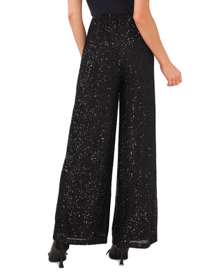 CeCe Women's Pull On Elastic Waist Wide Leg Sequin Pants Black Size X-Large