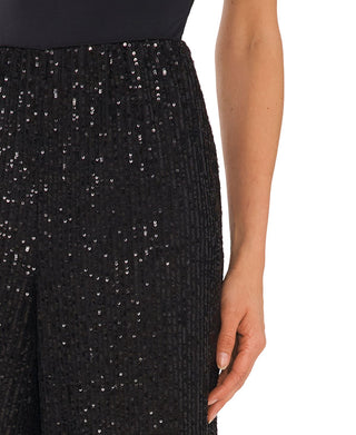 CeCe Women's Pull On Elastic Waist Wide Leg Sequin Pants Black Size X-Large