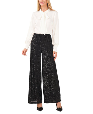 CeCe Women's Long Sleeve Button Up Bow Blouse White Size L