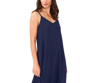 Vince Camuto Women's Sleeveless V Neck Challis Dress Blue