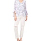 Vince Camuto Women's Floral Print 3/4 Sleeve V Neck Blouse White