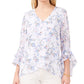 Vince Camuto Women's Floral Print 3/4 Sleeve V Neck Blouse White