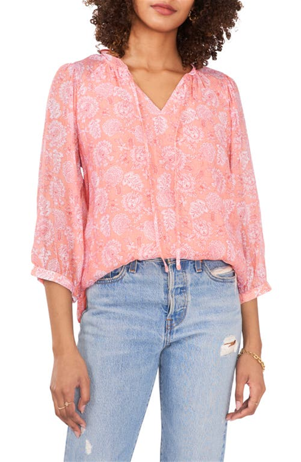 Vince Camuto Women's Tie Neck Blouse Pink Size Large
