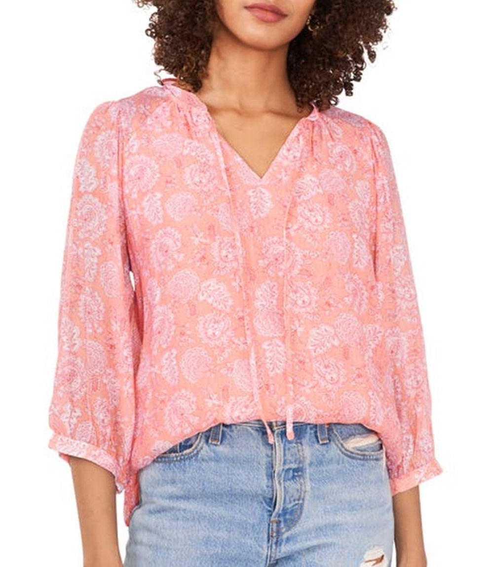 Vince Camuto Women's Tie Neck Blouse Pink Size Large