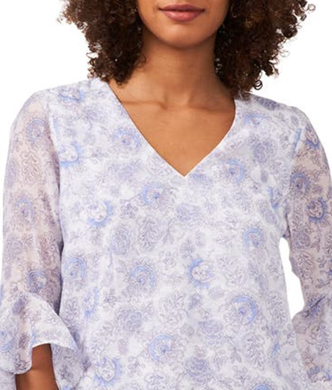 Vince Camuto Women's Floral Print Flutter Sleeve Blouse White Size X-Large