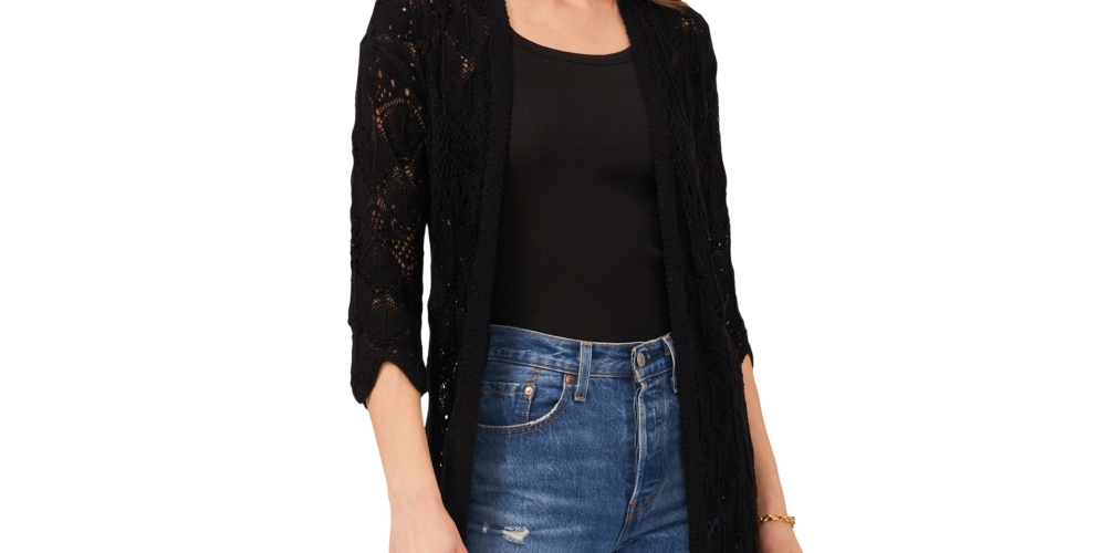 Vince Camuto Women's Open Stitch Duster Black Size Large