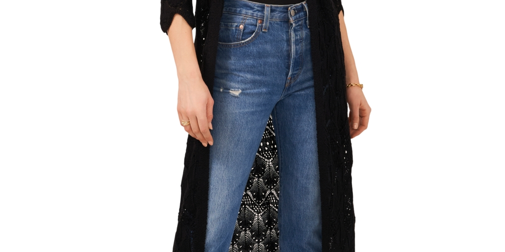 Vince Camuto Women's Open Stitch Duster Black Size Large