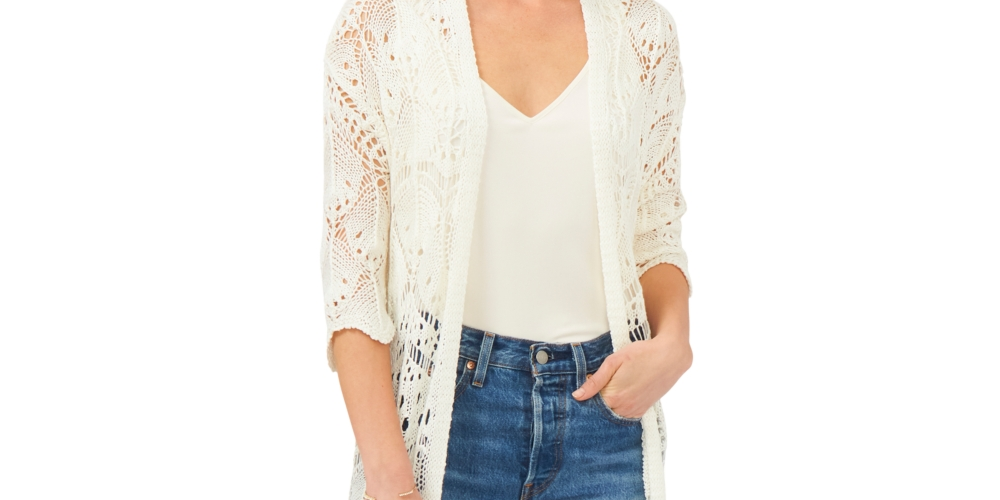 Vince Camuto Women's Open Stitch Duster White Size Medium