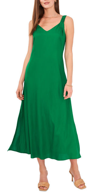 Vince Camuto Women's V Neck Challis Sleeveless Midi Dress Green Size X-Large
