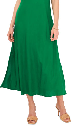 Vince Camuto Women's V Neck Challis Sleeveless Midi Dress Green Size X-Large