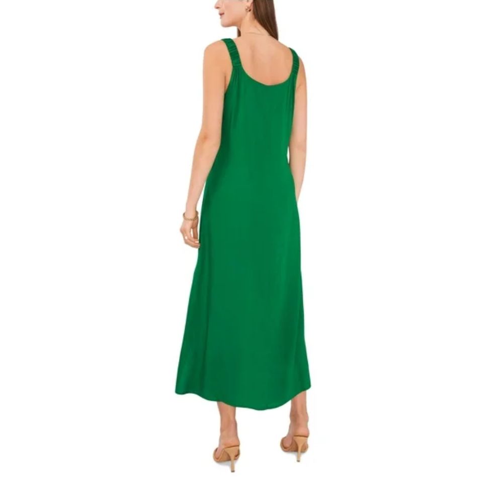Vince Camuto Women's Slitted V Neck Tea Length Evening Shift Dress Green Size X-Small
